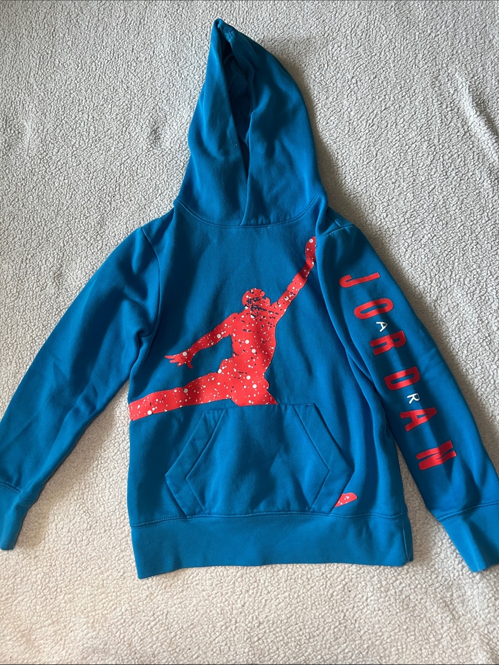 SM Jordan Blue Kids Hoodie with orange Jumpman and Sleeve Logo